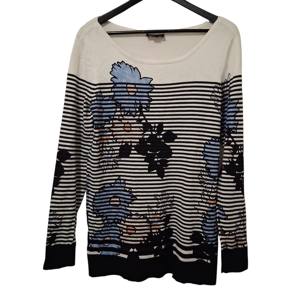 Stork & Babe Black And White Strip Floral Maternity Sweater Size M